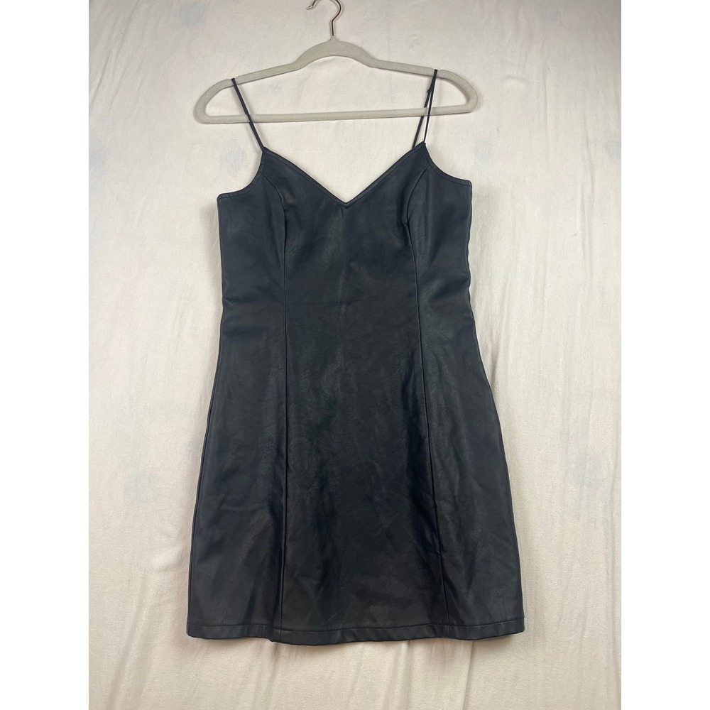 Abercrombie & Fitch Black Faux Leather V-Neck Mini Dress Spaghetti Strap Small